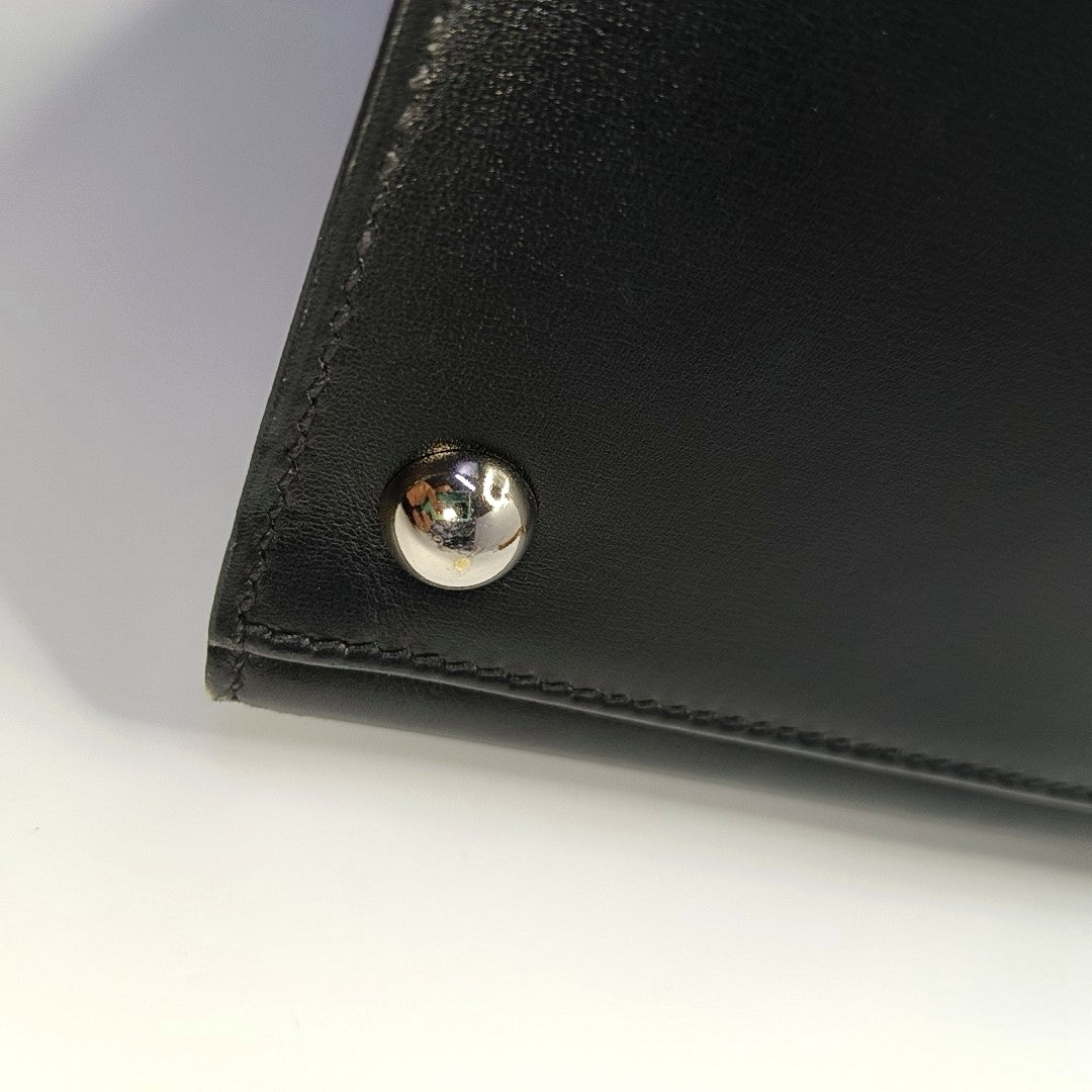 HERMÈS Dalvy, black BOX leather handbag, silver hardware, vintage model-(SKU)-968352892