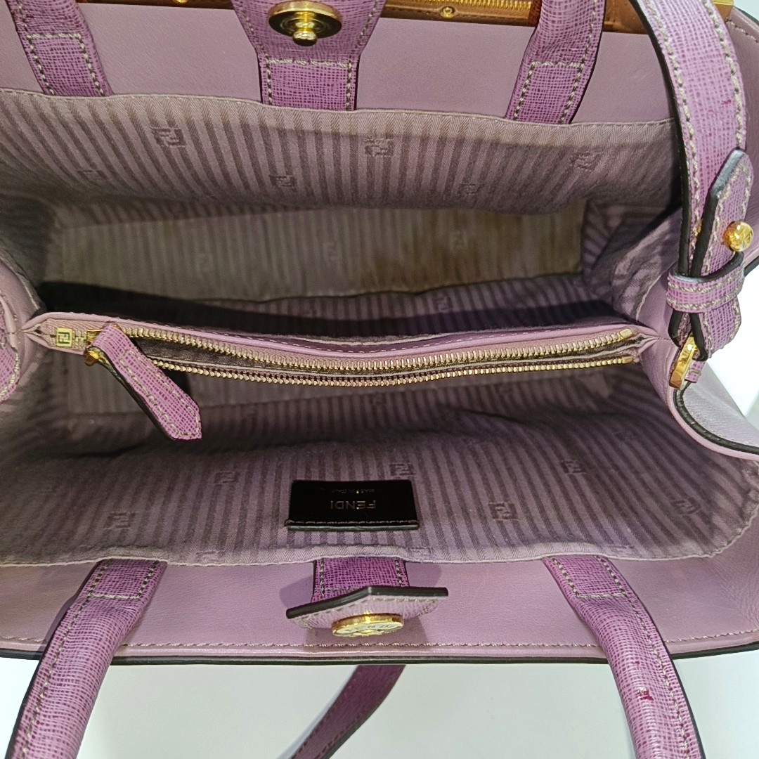 FENDI 2 Jours Small size Purple Leather Crossbody Handbag Single Shoulder Silver Hardware Removable shoulder strap-(SKU)-947556530