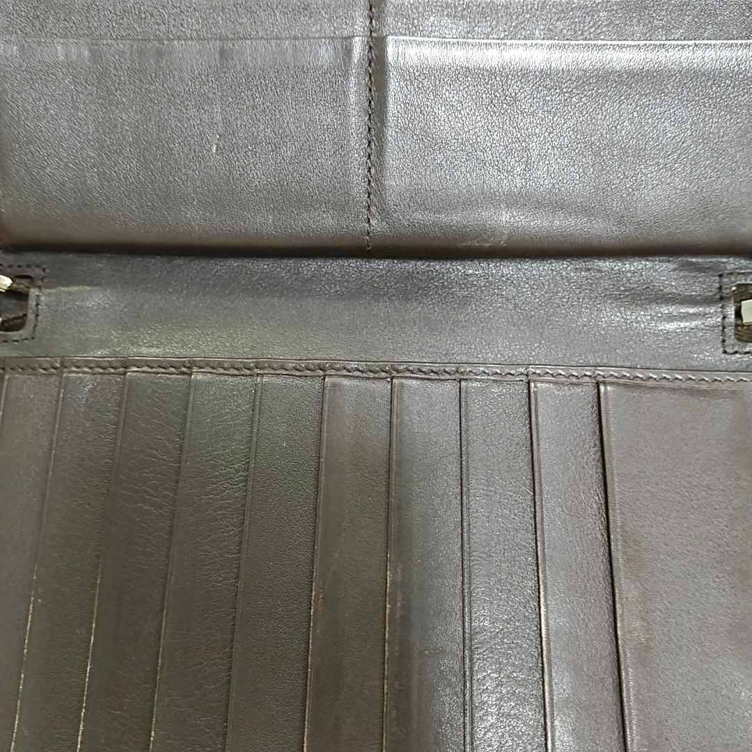 GUCCI Ligne Shima Dark Brown Cowhide Monogrammed Texture Wallet Silver Hardware-(SKU)-946371440