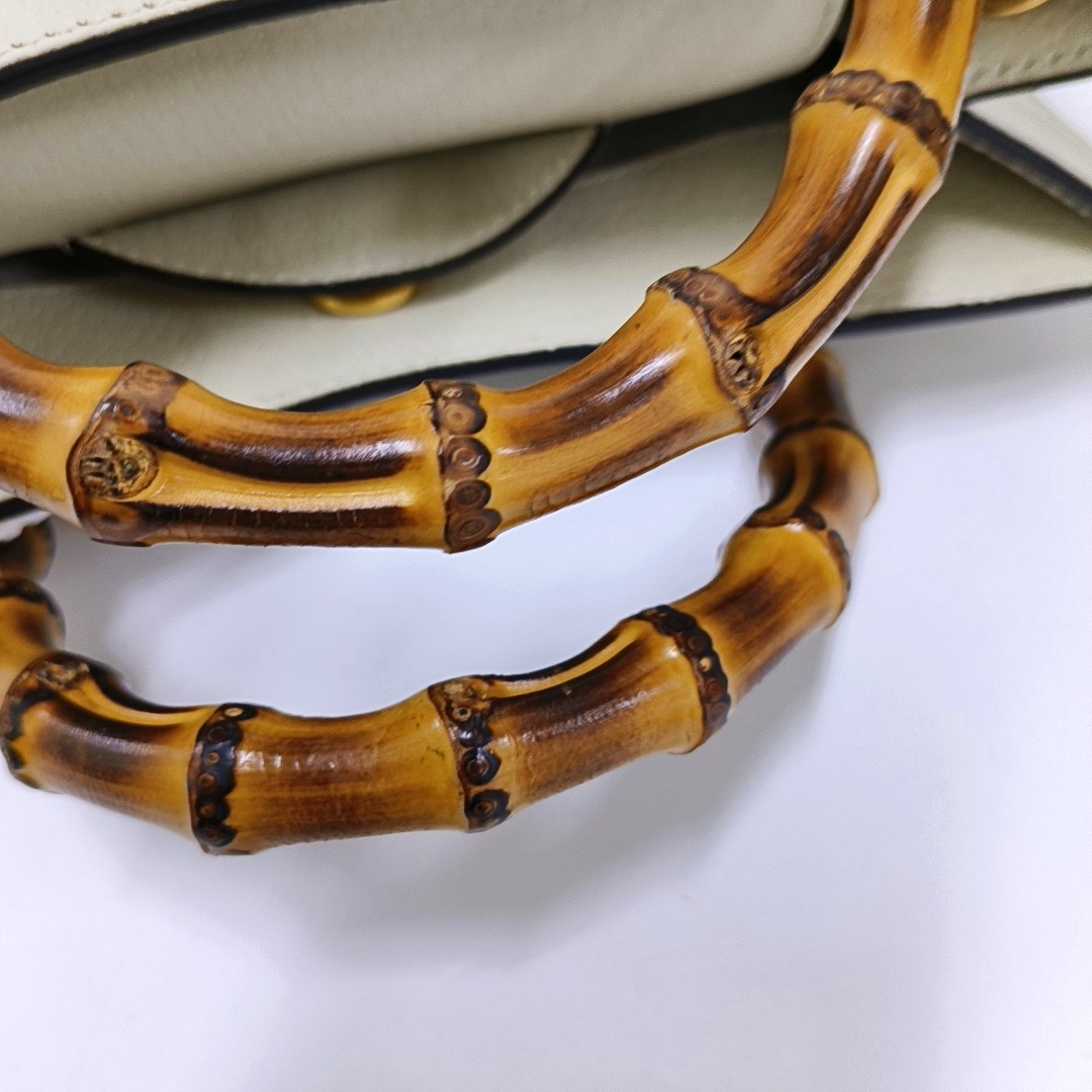 GUCCI Diana Small White Canvas Monogram Bamboo Handle Shoulder Bag Tote Bag Golden Hardware 2 Removable Straps-(SKU)-955631350