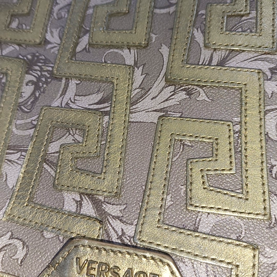 VERSACE Brown Coated Canvas Quilted Single Shoulder Bag Golden hardware-(SKU)-13724290
