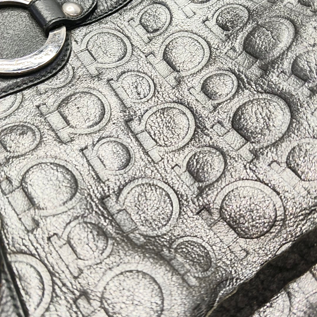 FERRAGAMO Marissa Dark Gray Fabric Textured Handbag Silver Hardware-(SKU)-928999227