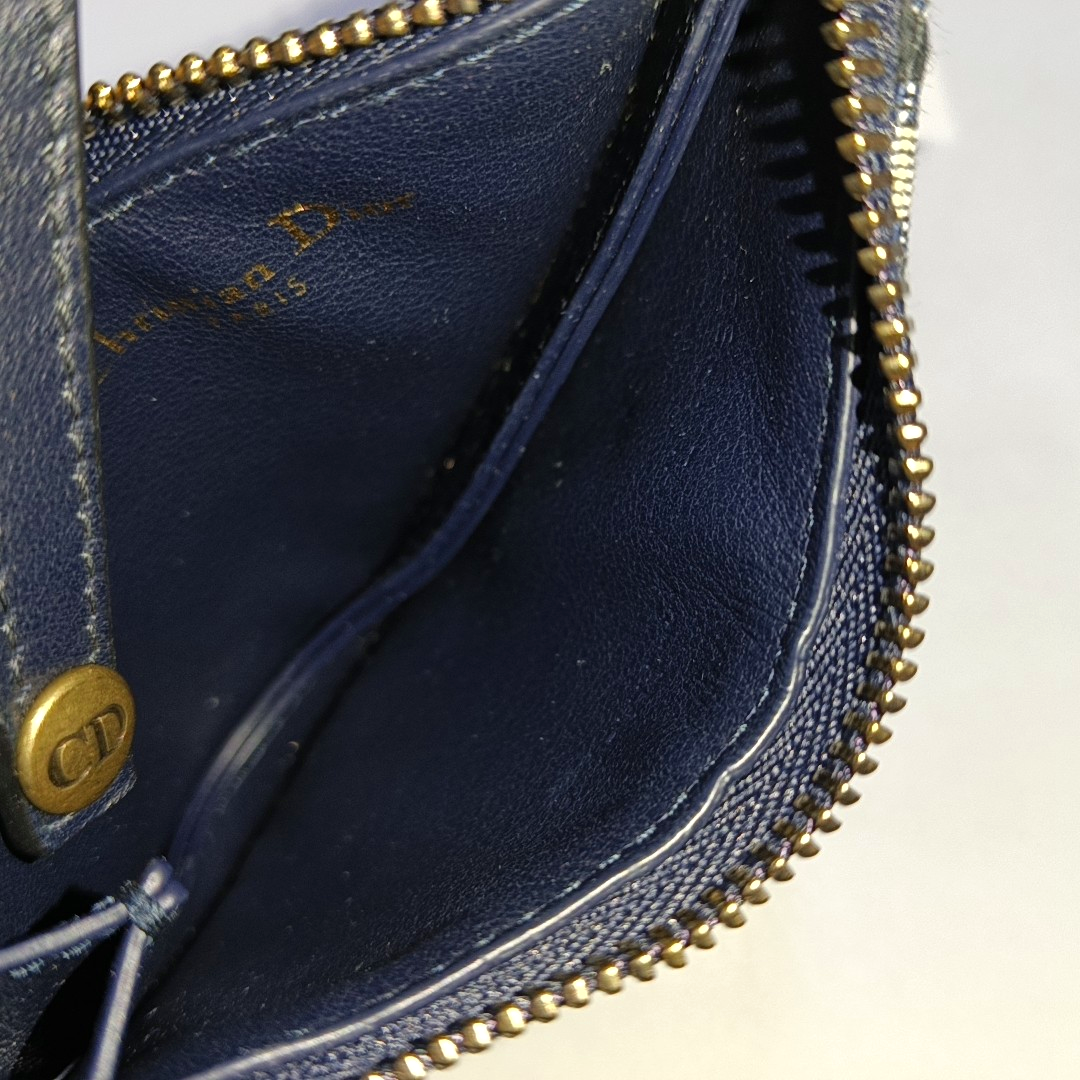 DIOR Saddle Blue Canvas Monogrammed Card Case Golden hardware Complete Accessories-(SKU)-951245547