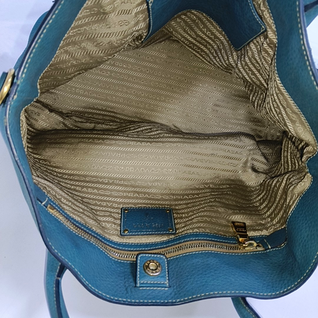 PRADA Bauletto Saffiano Teal Green Leather Handbag Golden hardware-(SKU)-947004681