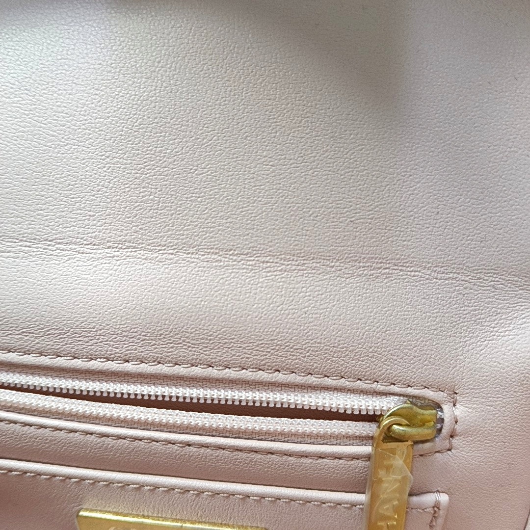 CHANEL 23S Small Size Light Pink Lamb Leather Quilted Shoulder Bag Crossbody Bag Handbag Gold Hardware-(SKU)-967618113