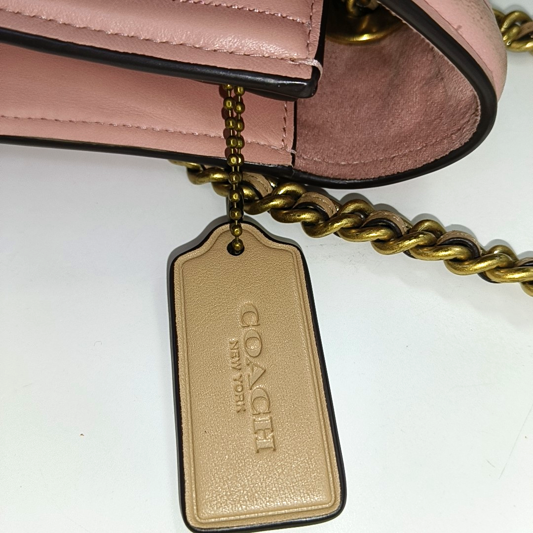 COACH PARKER 26 Pink Leather Stud Quilted Crossbody Shoulder Bag Golden hardware-(SKU)-929655469