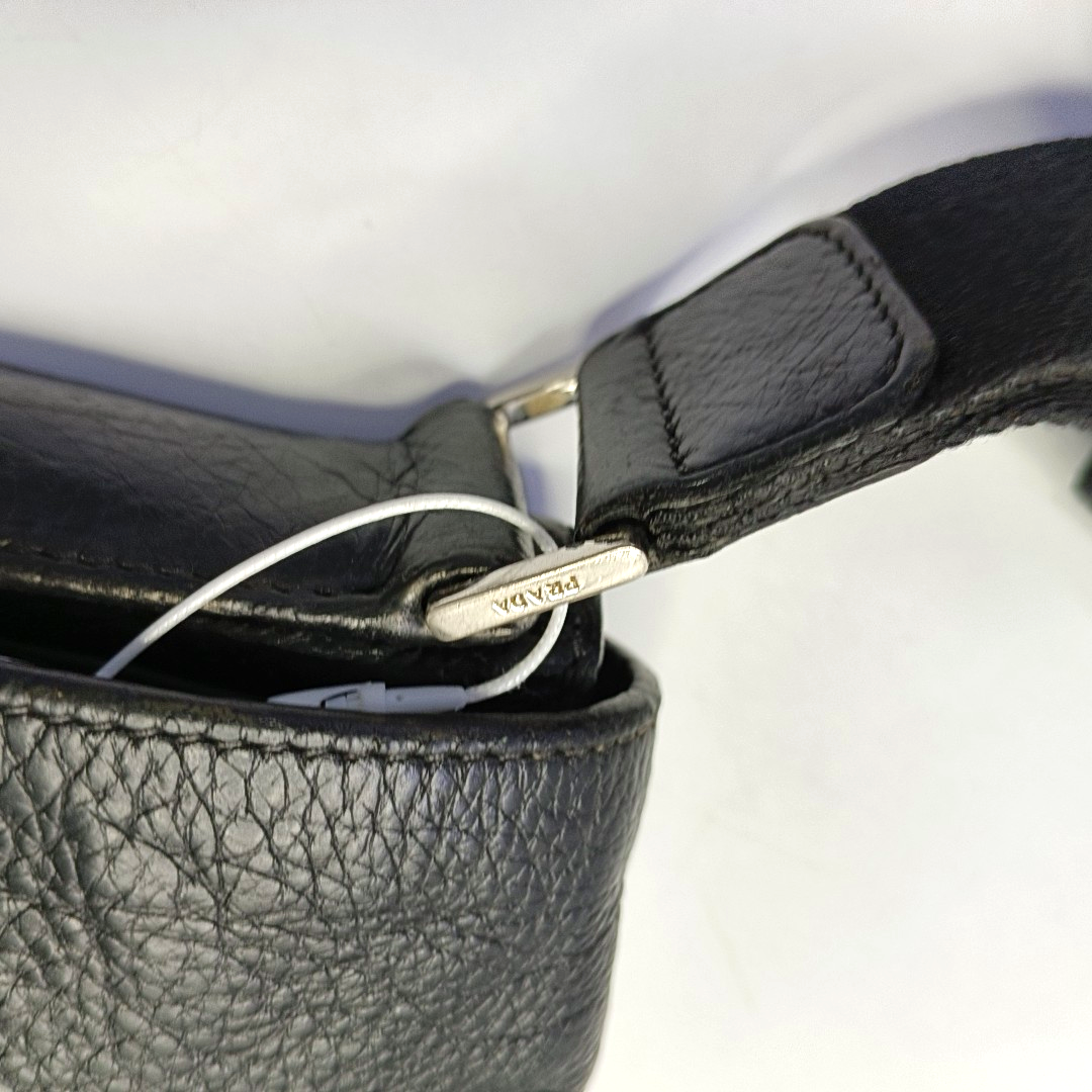 PRADA Easy Black cowhide cross-grain shoulder bag/crossbody bag Silver Hardware-(SKU)-950024216