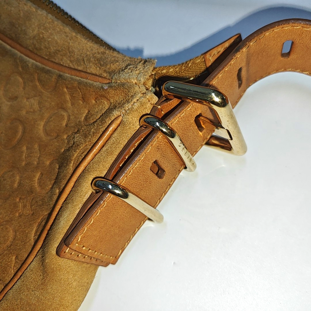 CELINE Brown Suede Leather Embossed Single Shoulder Bag Golden hardware Removable shoulder strap-(SKU)-940050466