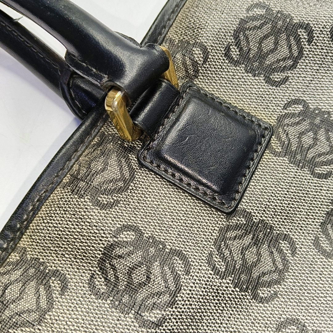 LOEWE Tote bag Gray Coated Canvas Monogram Floral Print Handbag Golden hardware-(SKU)-946029178