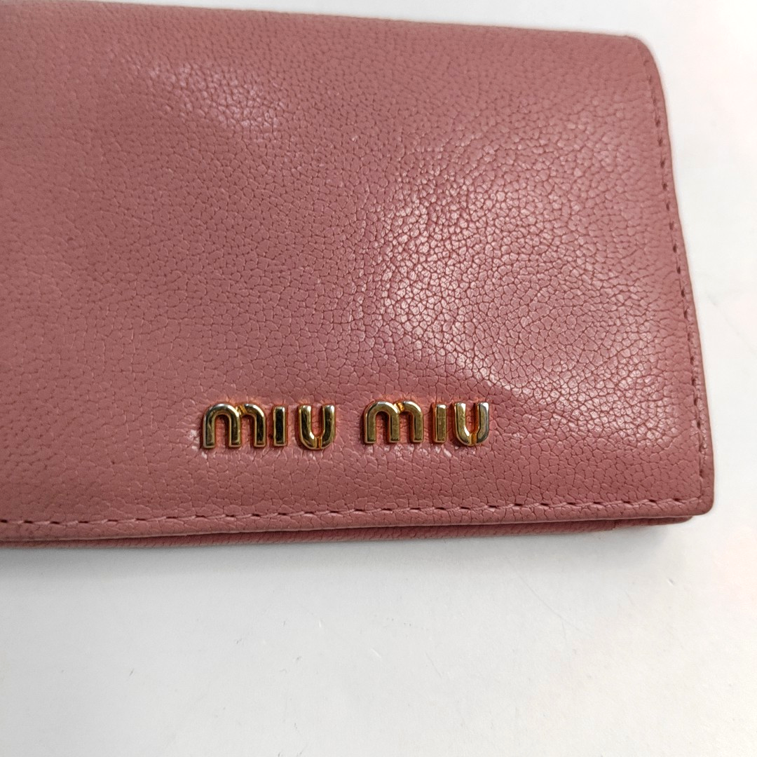 Miu Miu Nude Pink Leather Card Case Golden hardware-(SKU)-952226912