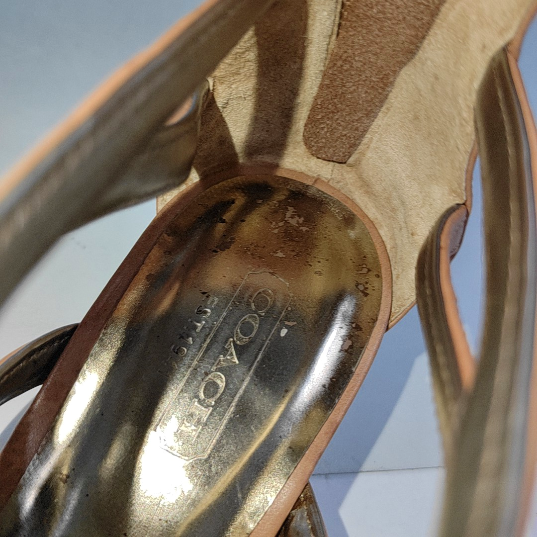 COACH 36.5code Summer Light Brown Leather Women's Mid-Heel Sandals-(SKU)-14355020