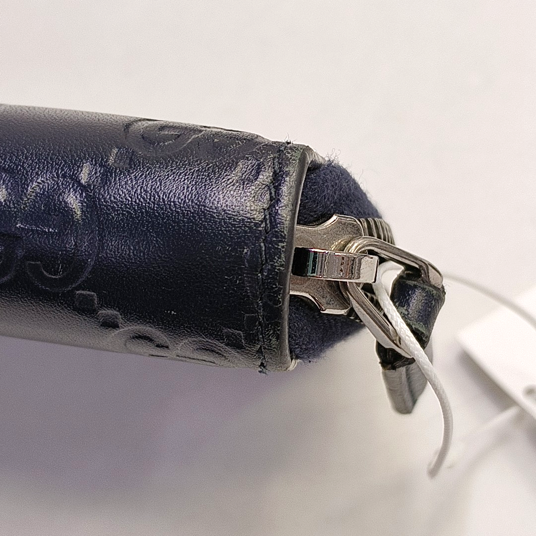 GUCCI Dark blue leather old-favorite textured wallet Silver Hardware-(SKU)-951353413