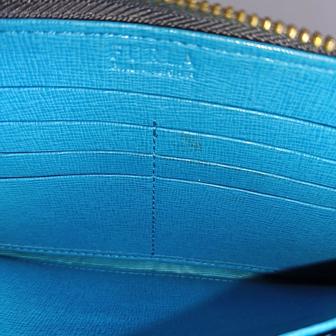 FURLA Blue Leather Embossed Wallet Golden hardware-(SKU)-940647077