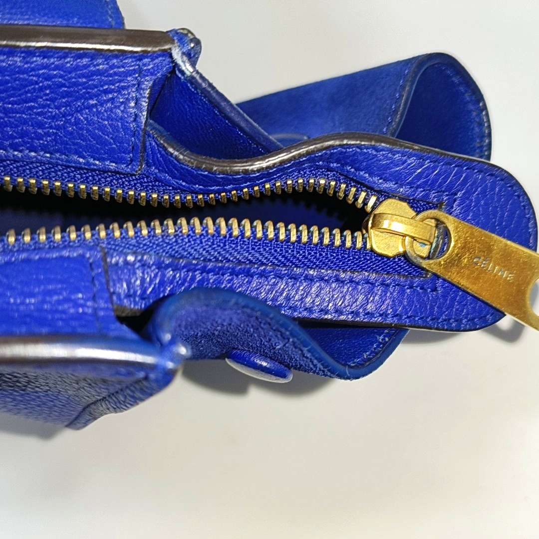 CELINE TRAPEZE Small size Blue Calfskin Swing Bag Single Shoulder Bag Handbag Golden hardware Removable shoulder strap-(SKU)-14291414