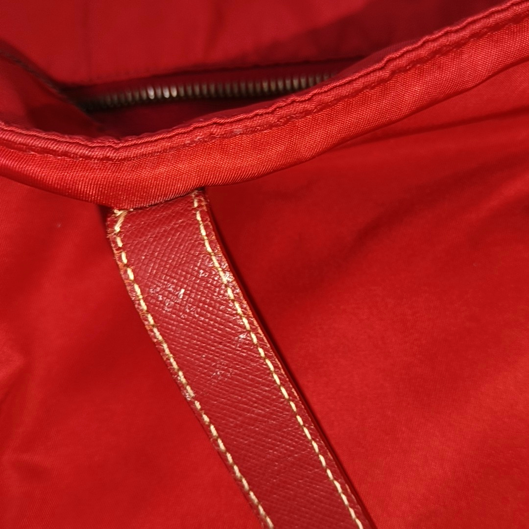 PRADA Tote bag Red Nylon Logo Single Shoulder Bag Crossbody Bag Handbag Golden hardware-(SKU)-13628648