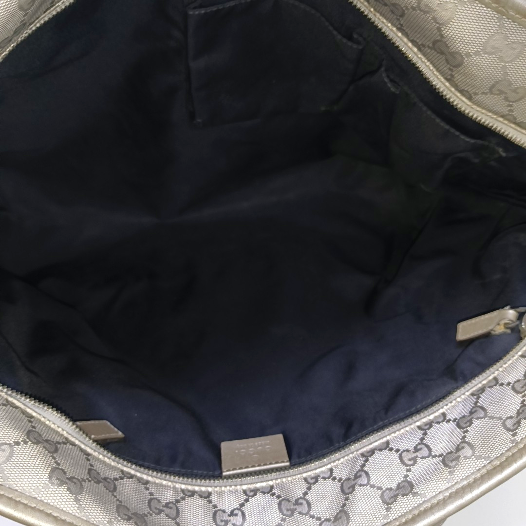 GUCCI GG Imprime Silver Coated Canvas Monogram Shoulder Bag Handbag Silver Hardware-(SKU)-957584035