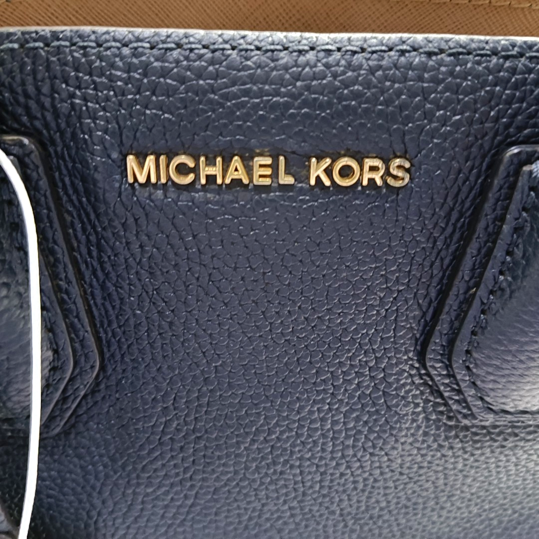 MICHAEL KORS Mercer Medium size Dark Blue Calf Leather Crossbody Shoulder Bag Tote Golden hardware Removable shoulder strap-(SKU)-943526572