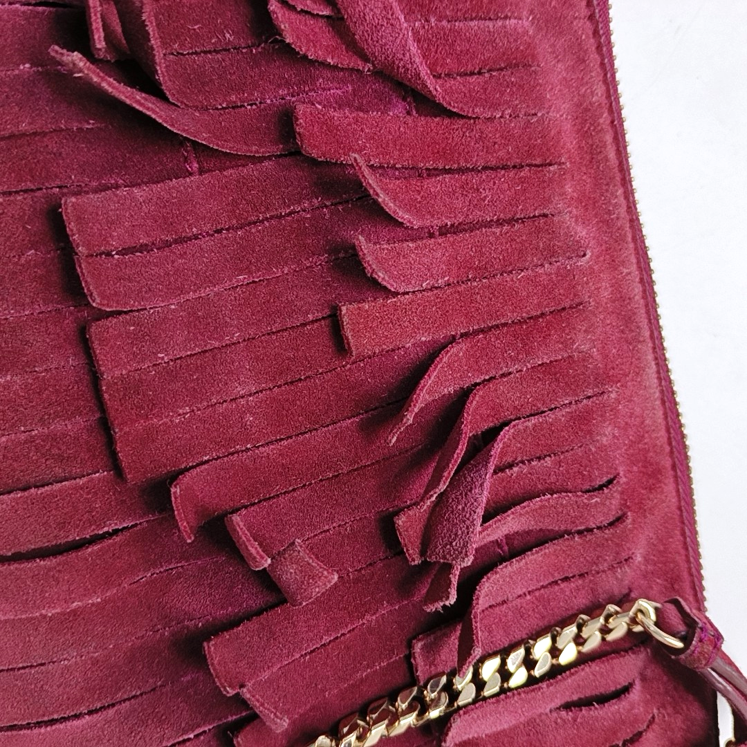BURBERRY Plum Velvet Leather Fringe Single Shoulder Bag Crossbody Bag Silver Hardware Removable shoulder strap-(SKU)-955725239