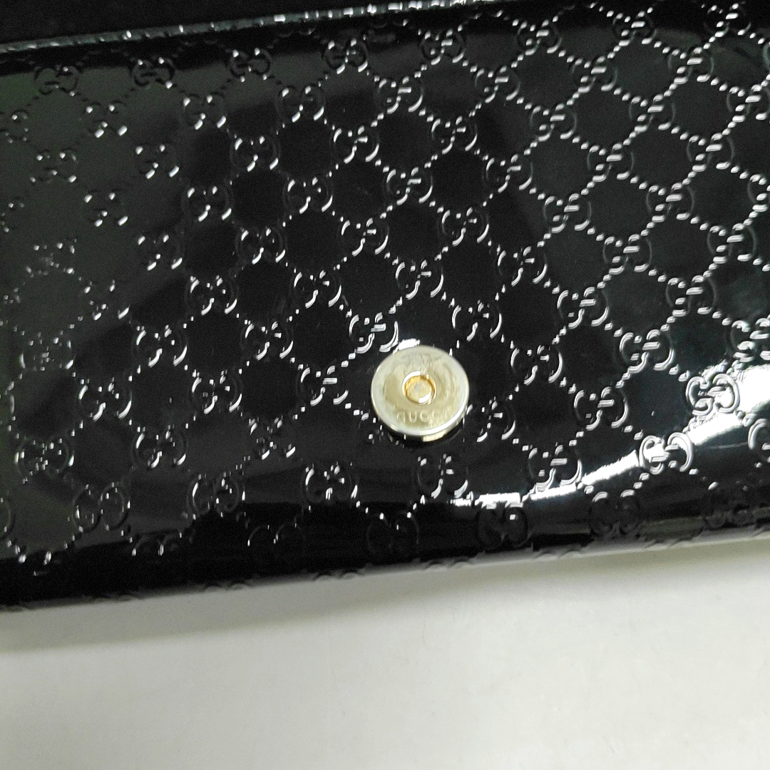 GUCCI Black Patent Leather Monogrammed Woven Handbag Golden hardware-(SKU)-940157438