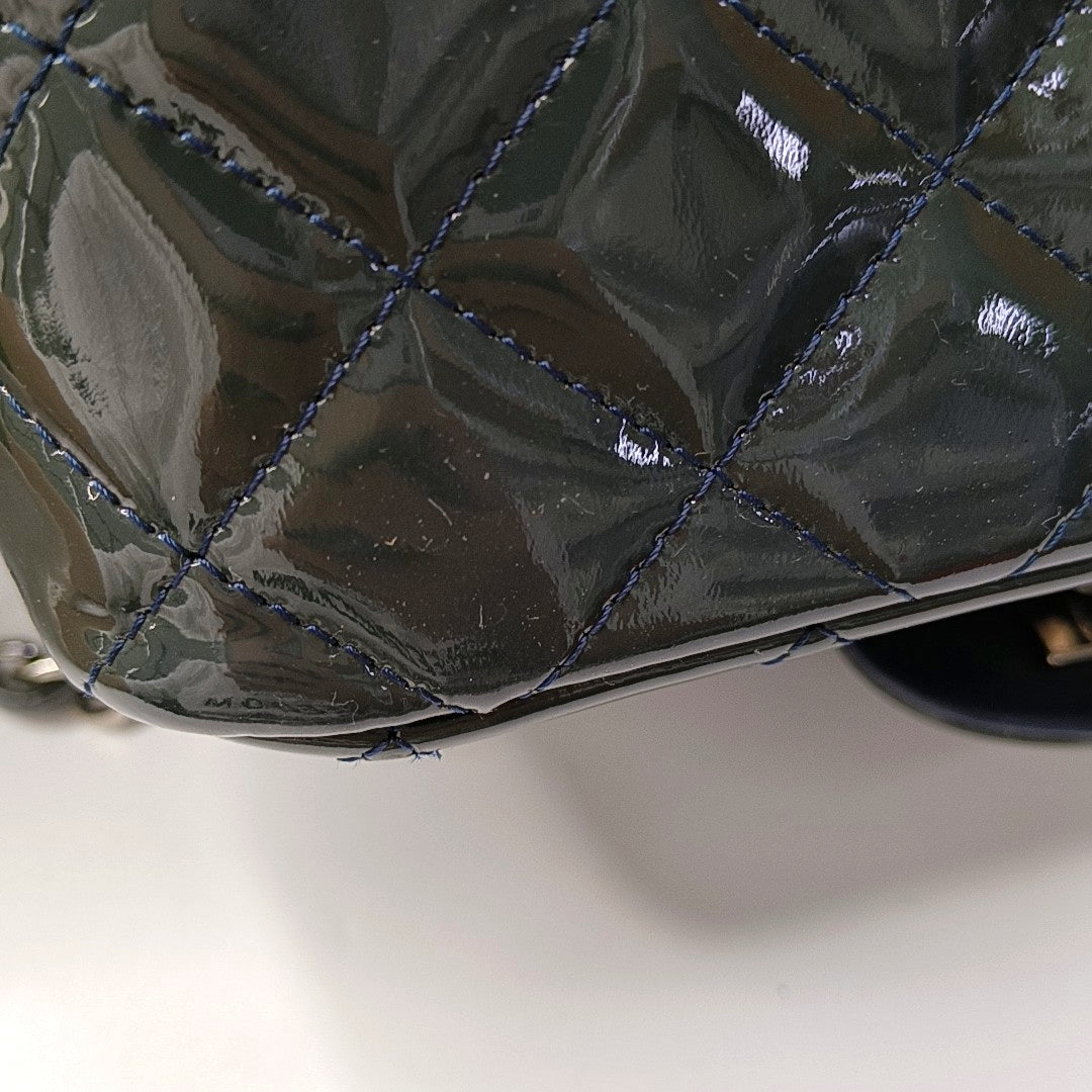 CHANEL CLASSIC FLAP Mini Deep Green Patent Leather Quilted Large Mini Shoulder Bag Silver Hardware 20 Clasp-(SKU)-968080127