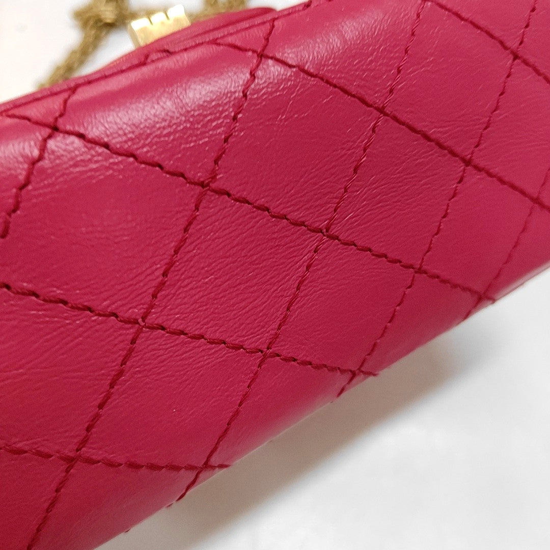 CHANEL 2.55 mini magenta leather quilted diamond pattern crossbody bag shoulder bag gold hardware 30 opening-(SKU)-968192452