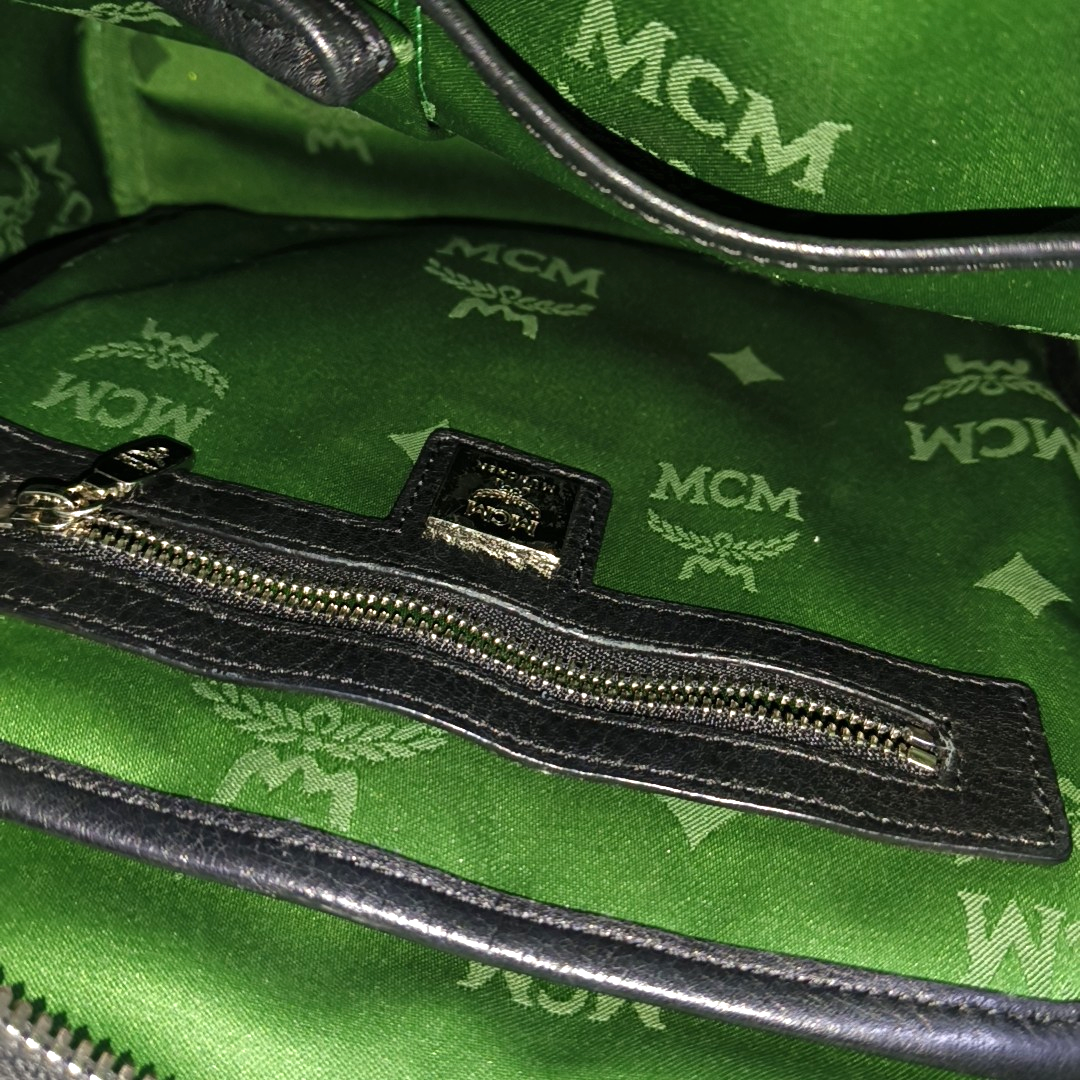 MCM STARK Small size Green Coated Canvas Monogram Studs Backpack Handbag Silver Hardware Sub-bag-(SKU)-940018584