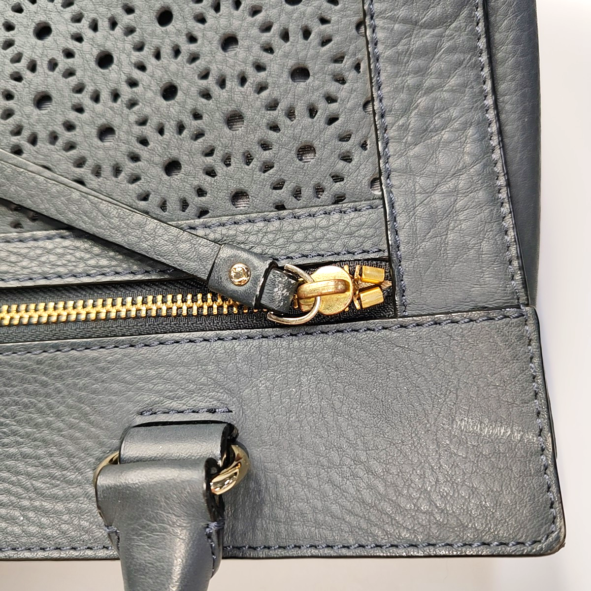 Kate Spade Tote bag Dark blue leather cutout single shoulder bag Golden hardware Removable shoulder strap-(SKU)-936488980