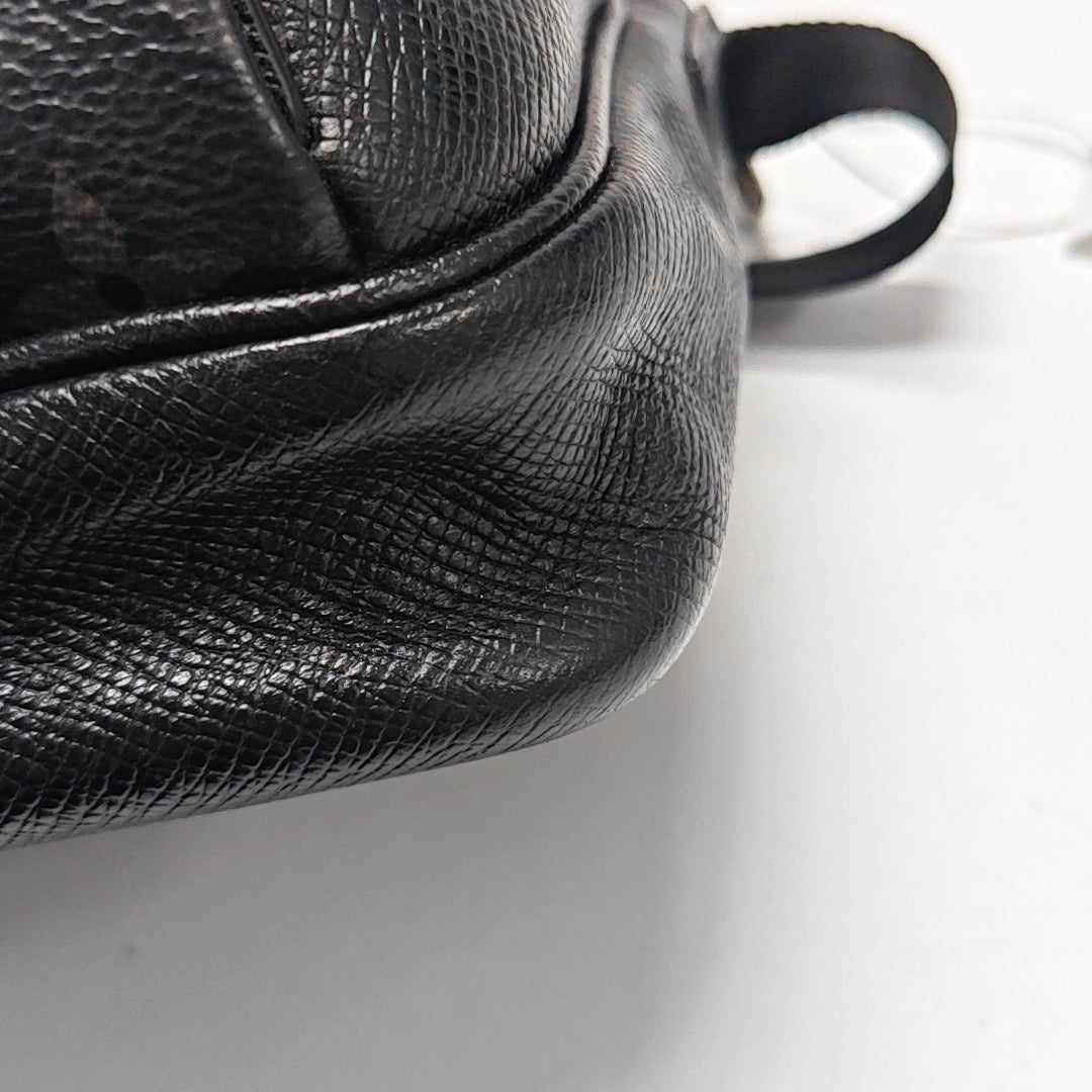 LOUIS VUITTON OUTDOOR Small Black Leather Monogram Messenger Bag Shoulder Bag Crossbody Bag Silver Hardware-(SKU)-970352142
