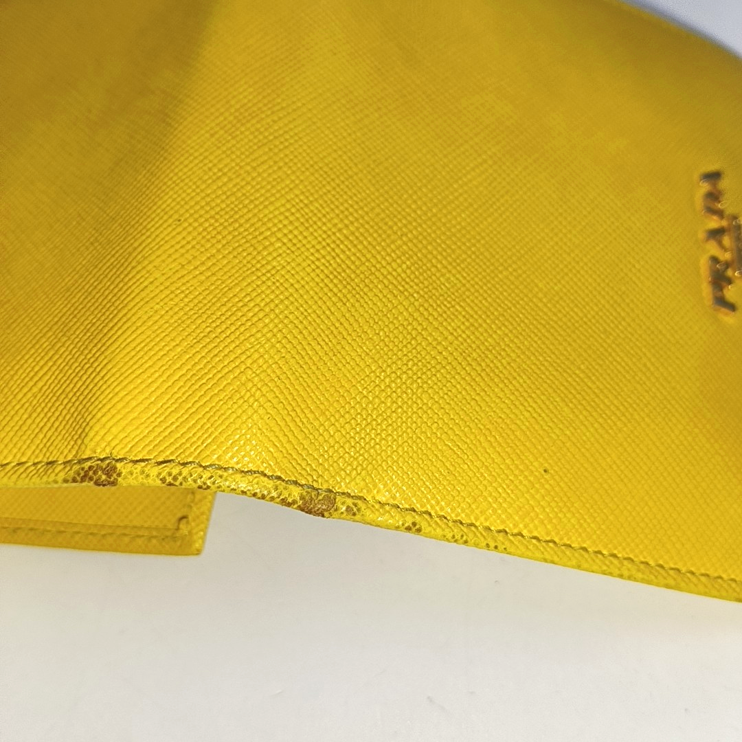 PRADA Yellow Cowhide Cross Grain Wallet Golden hardware-(SKU)-938135493