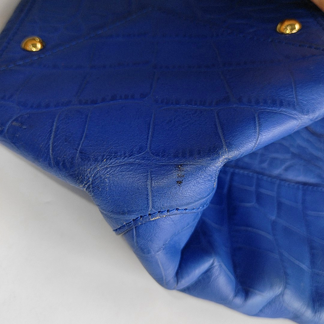 MCM NUOVO Blue Leather Crocodile Print Handbag Golden hardware-(SKU)-14502100