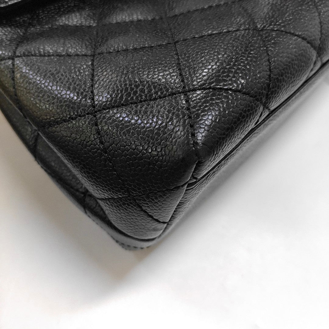 CHANEL VINTAGE KELLY Black Calfskin Quilted Leather Tote Bag Golden Hardware 7 Clasp-(SKU)-966795057