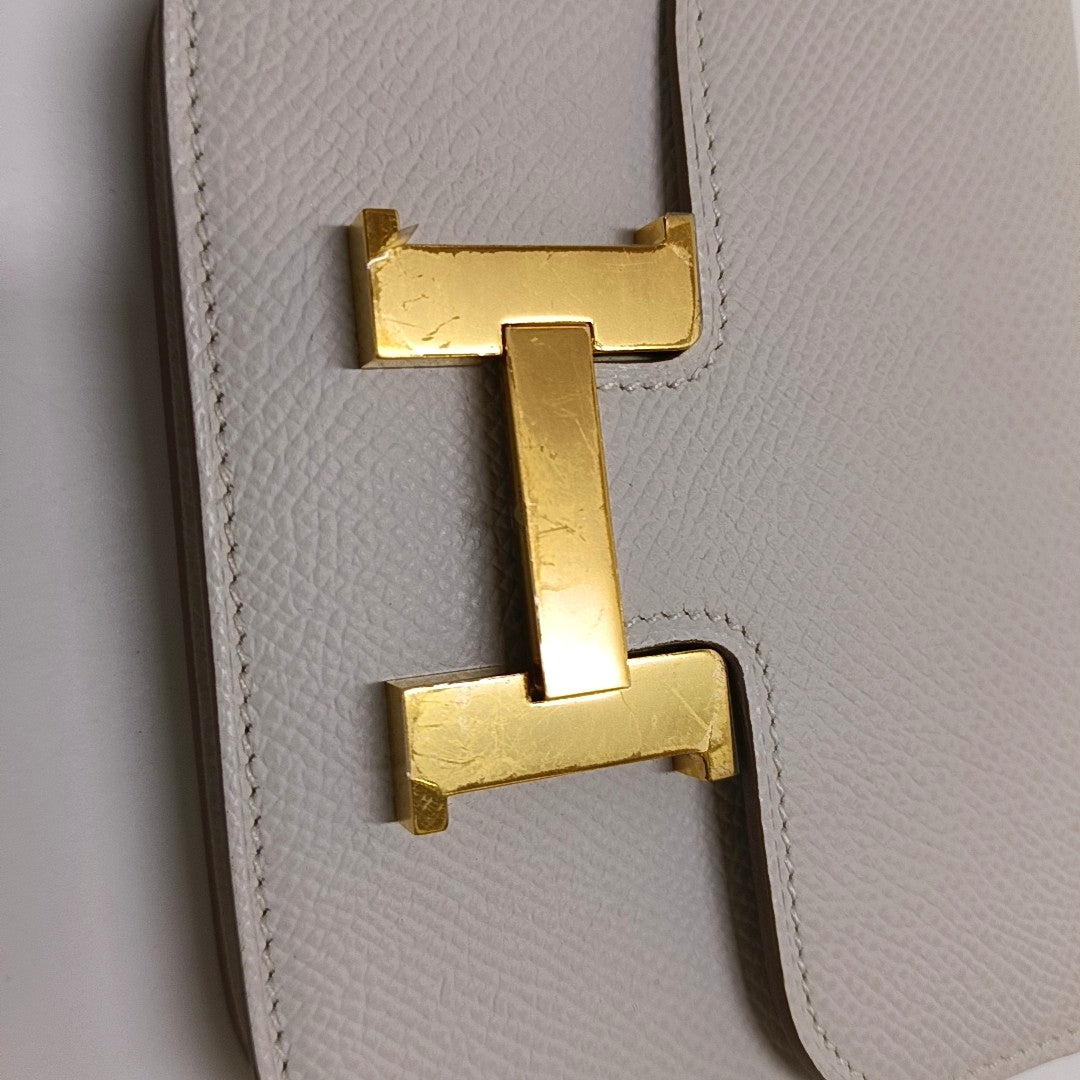 HERMÈS Constance Slim Light Gray Epsom Leather Constance Bag Wallet with Gold Hardware B Stamp Pockets-(SKU)-966022942