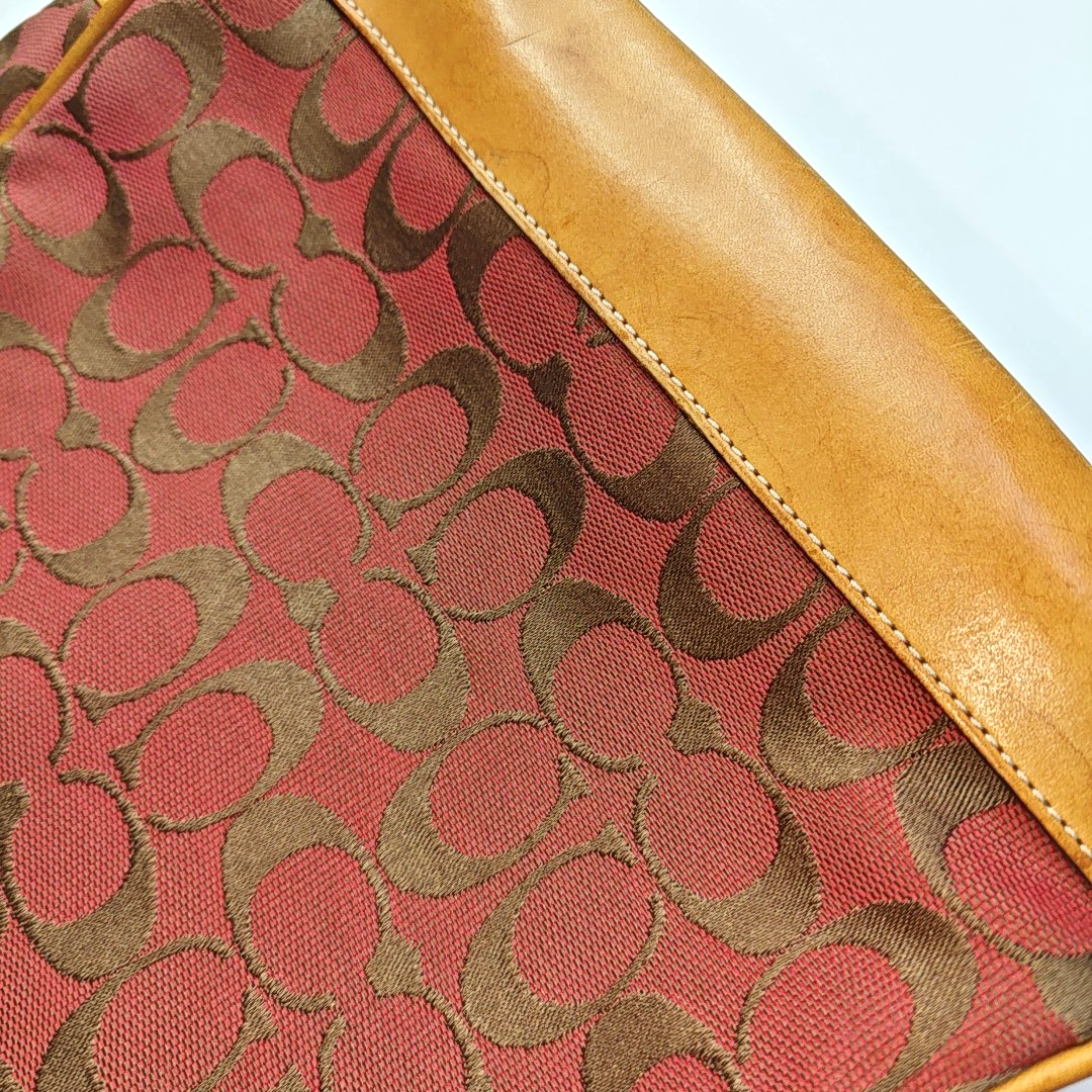 COACH Tote bag Red Canvas Monogram Floral Handbag Silver Hardware-(SKU)-936434550