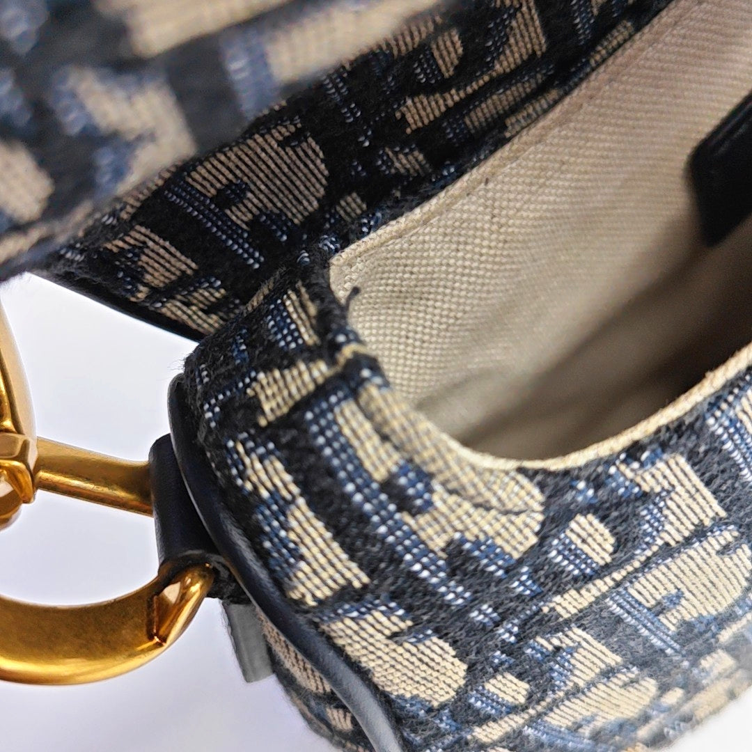 DIOR Saddle Mini Blue Canvas Monogram Saddle Bag Crossbody Shoulder Bag with Gold Hardware, Detachable Strap, Complete Accessories-(SKU)-967687563