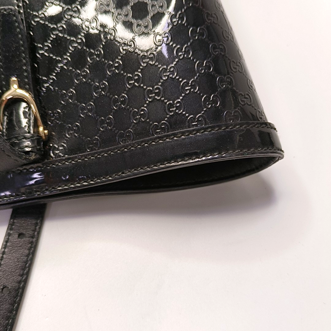 GUCCI Microguccissima Black Patent Leather Monogram Embossed Single Shoulder Bag Handbag Golden hardware-(SKU)-958985307