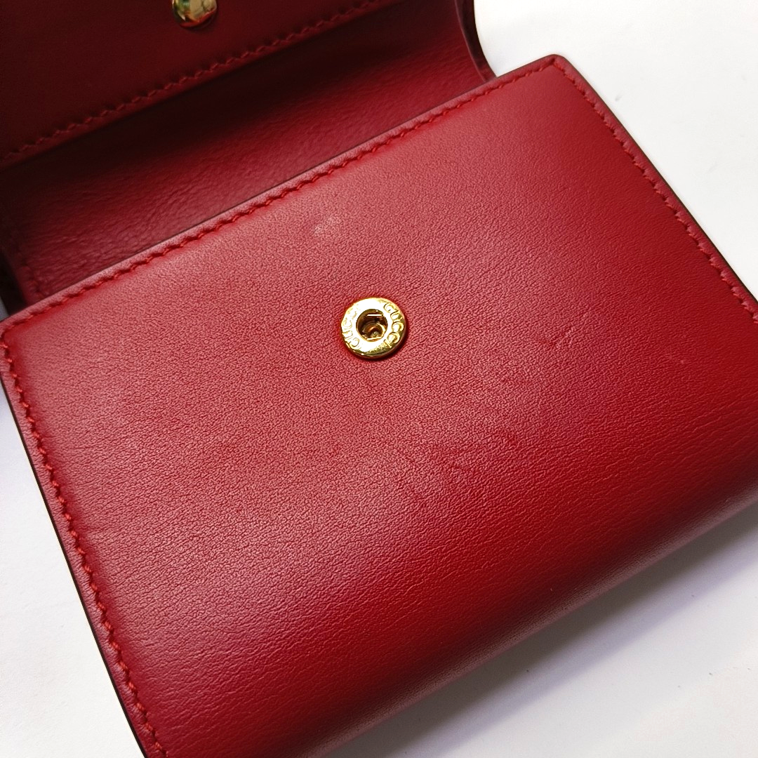 GUCCI Sylvie Red Leather Striped Strap Serb Wallet Golden hardware-(SKU)-946899209