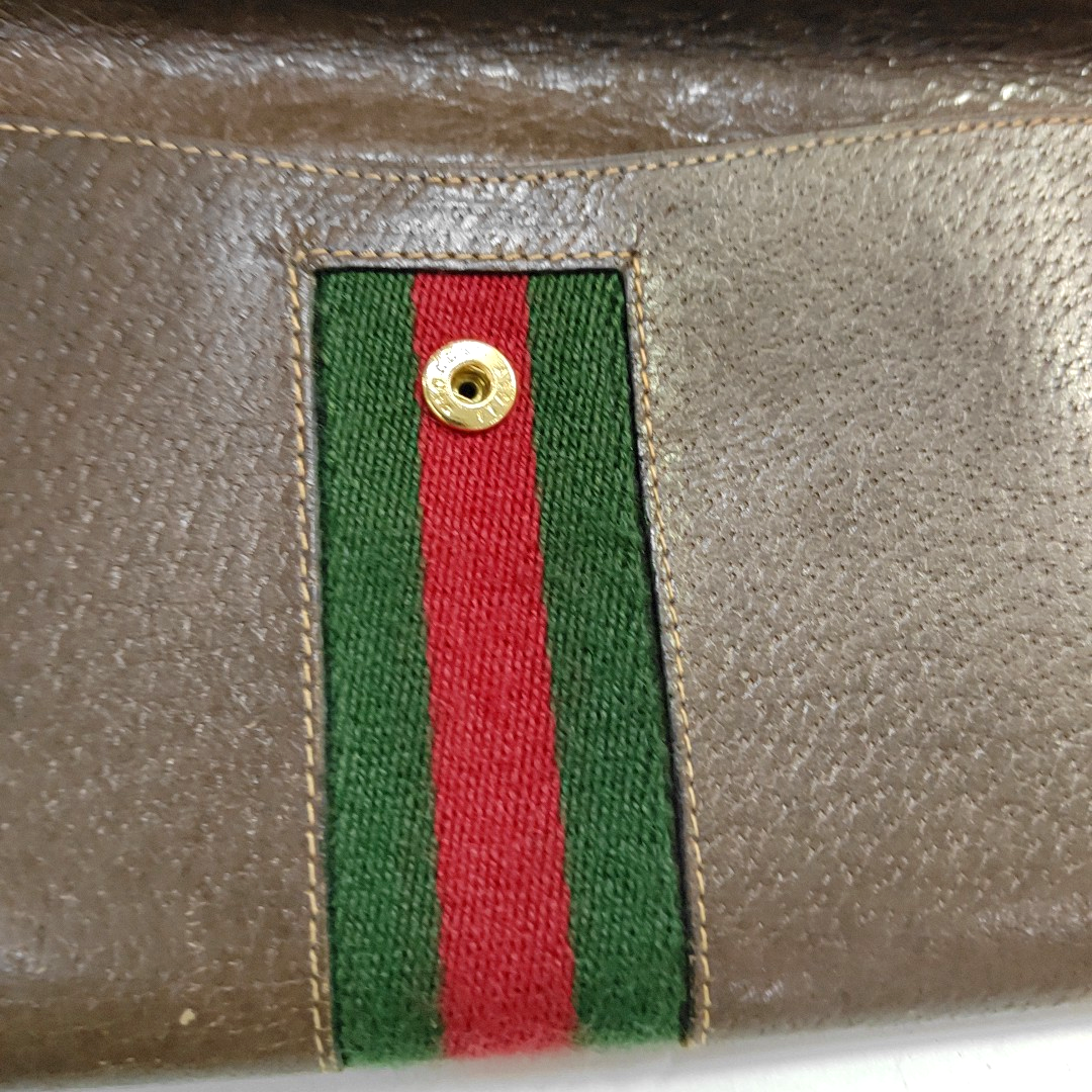GUCCI Brown Leather Striped Strap Handbag Golden hardware-(SKU)-937184977