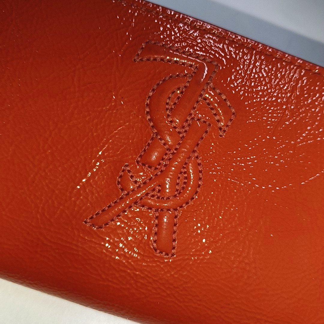 YSL BELLE JOUR Orange Patent Leather Embossed Clutch Golden hardware-(SKU)-931375952