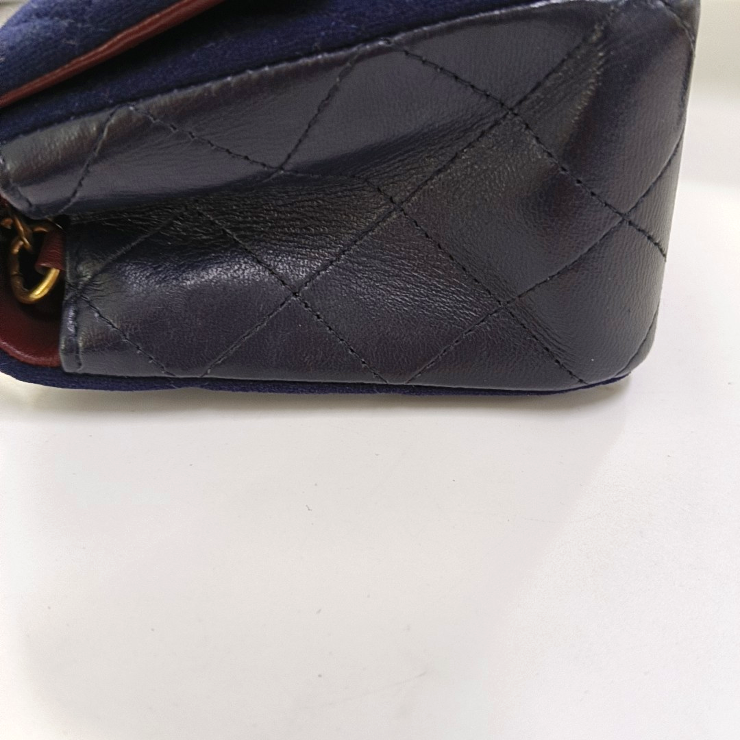 CHANEL CLASSIC FLAP Mini Deep Blue Fabric Monogram Shoulder Bag, Crossbody with Detachable Strap, Golden Hardware, 26 Clasps-(SKU)-940910640