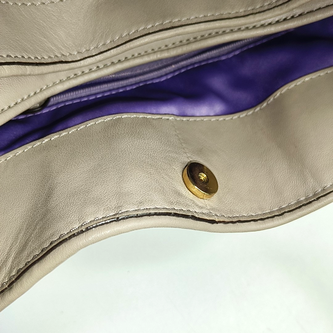 COACH Beige Leather Plaid Quilted Shoulder Bag Golden hardware-(SKU)-943927608