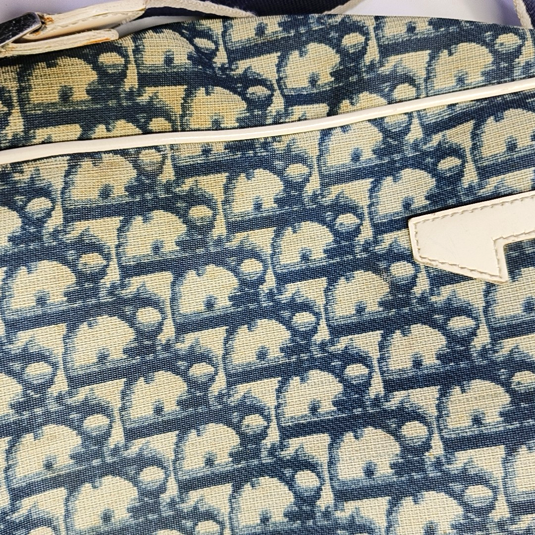 DIOR Dark Blue Coated Canvas Monogram Crossbody Shoulder Bag Silver Hardware-(SKU)-957328406