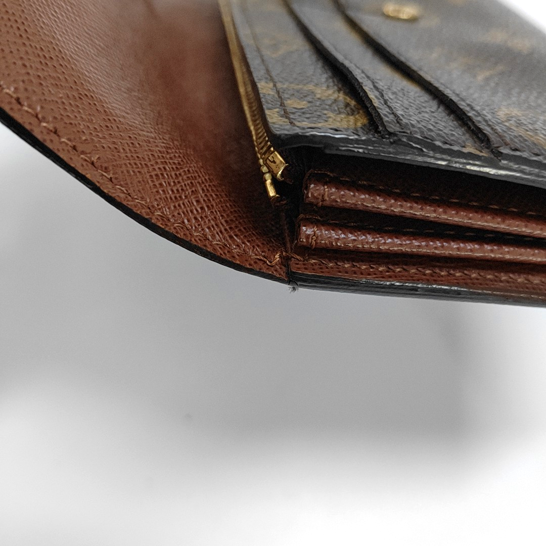 LOUIS VUITTON PORTE MONNAIE Brown coated canvas vintage wallet Golden hardware-(SKU)-956342915