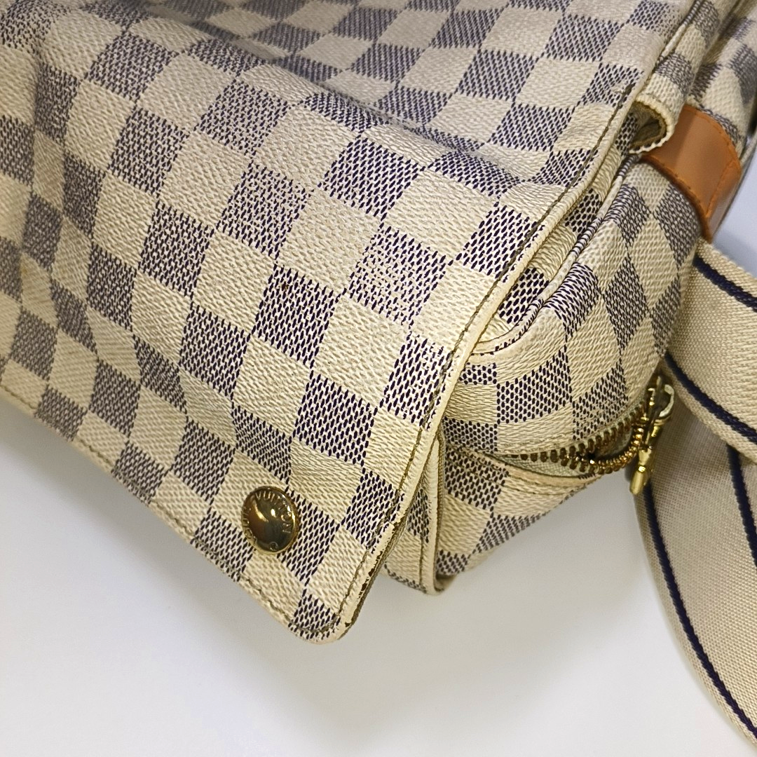 LOUIS VUITTON NAVIGLIO White Coated Canvas Chessboard Plaid Single Shoulder Bag Tote Crossbody Golden hardware-(SKU)-946272112