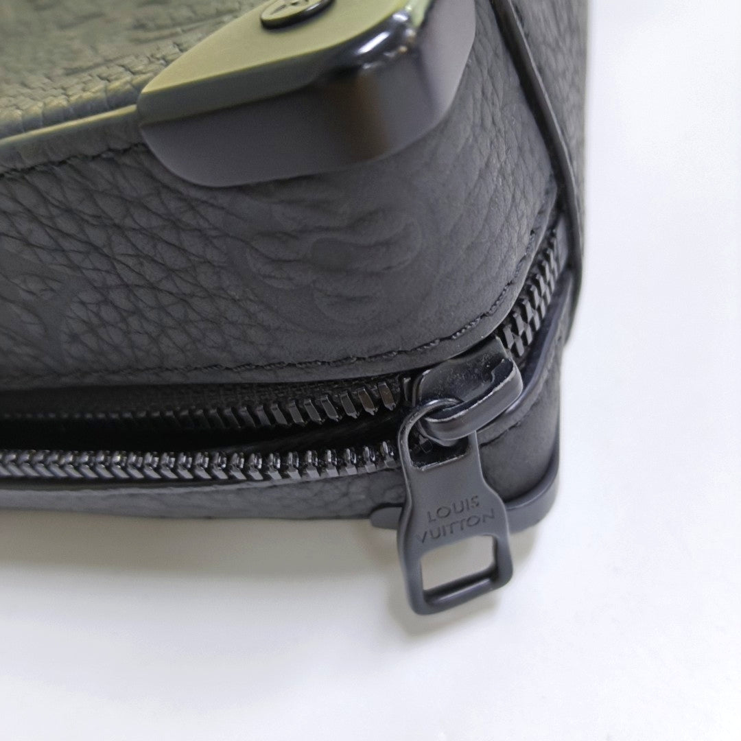 LOUIS VUITTON SOFT TRUNK Black Leather Monogram Black Crossbody Bag Single Shoulder Bag with Detachable Strap and Black Hardware-(SKU)-969594578