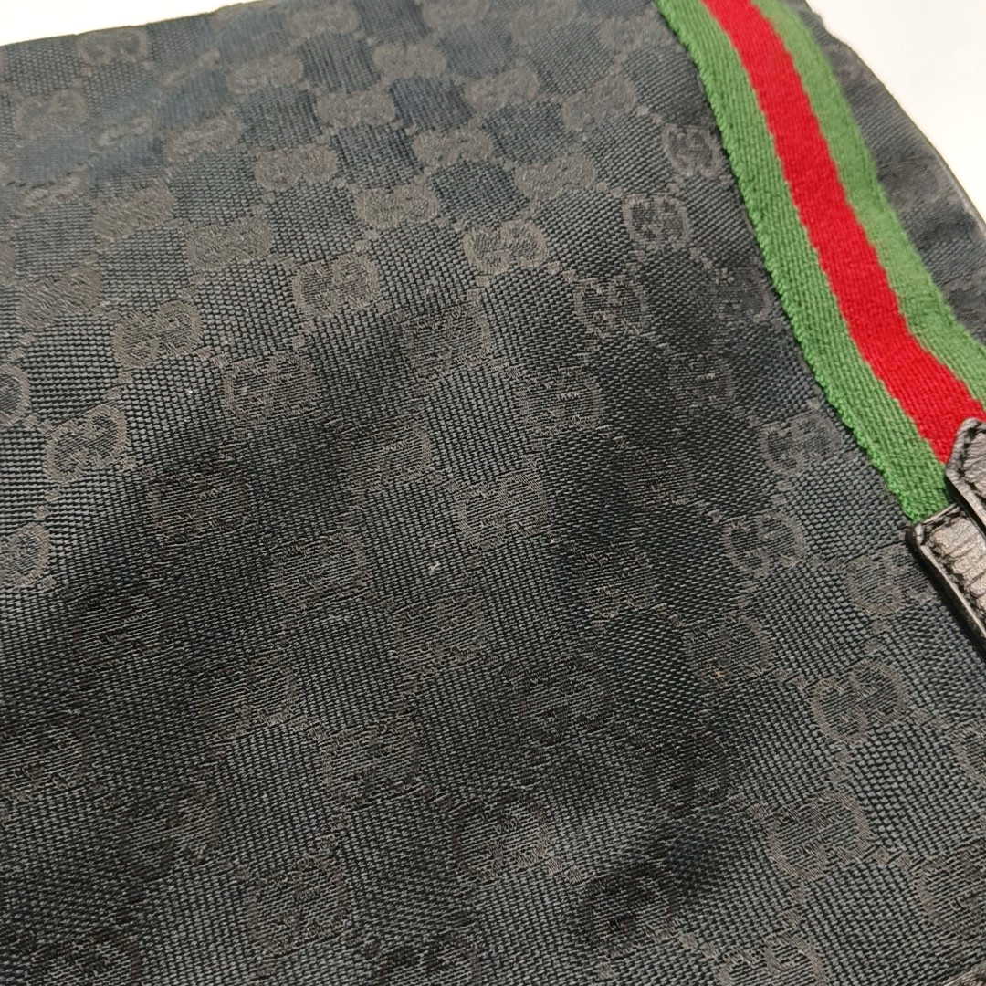 GUCCI Black Coated Canvas Monogrammed Single Shoulder Bag Sling Golden hardware-(SKU)-947676708