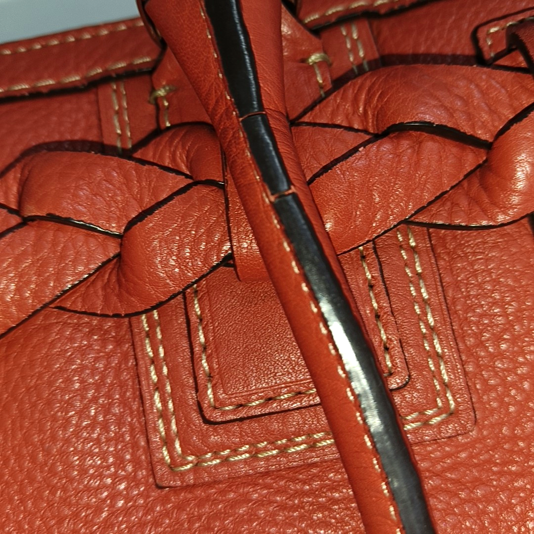 COACH HAMPTON Watermelon Red Calf Leather Fringe Weave Handbag Silver Hardware-(SKU)-928565147