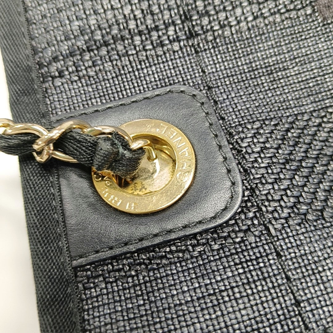 CHANEL DEAUVILLE Black Canvas Single Shoulder Bag Gold Hardware 29 Clasp-(SKU)-970344417