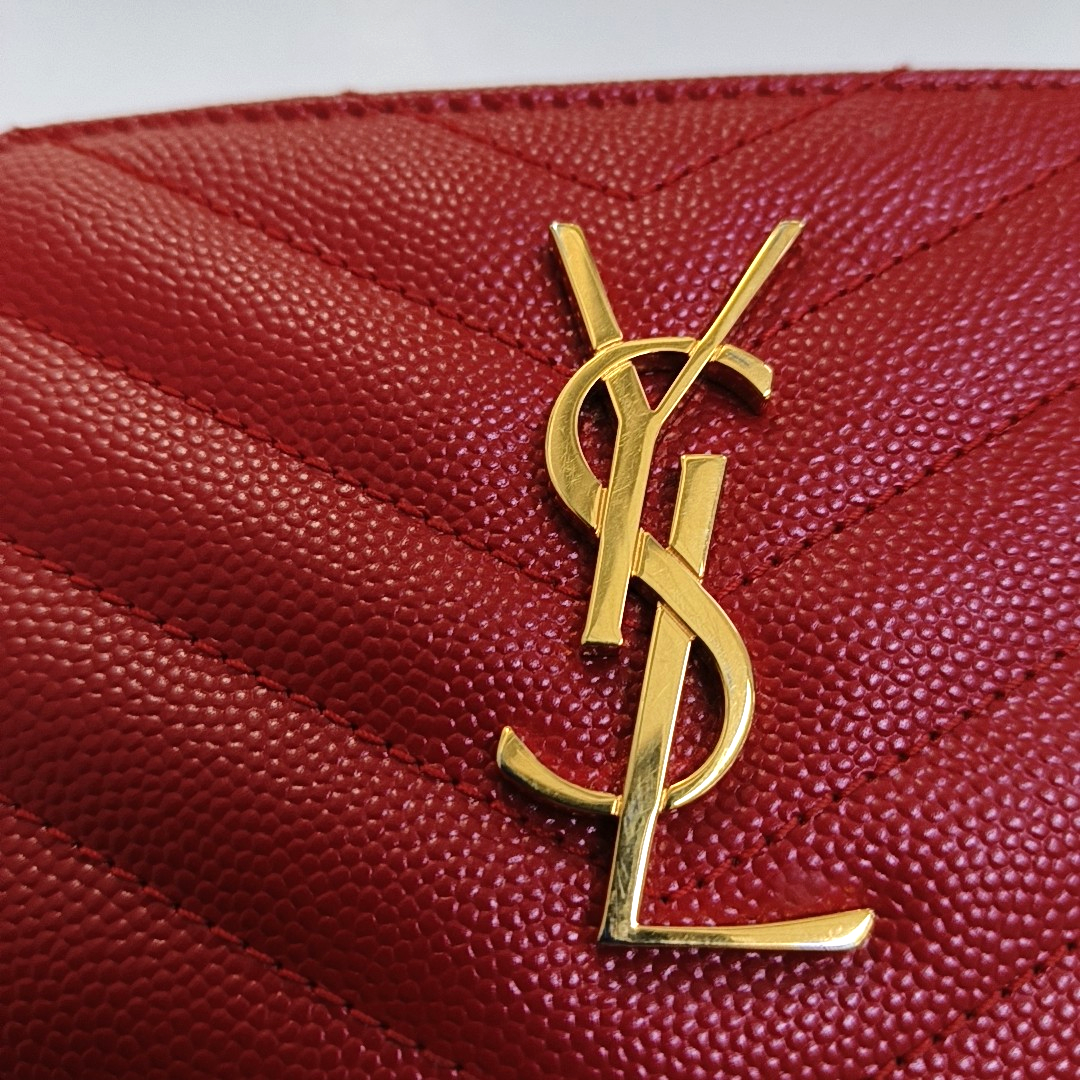 YSL MONOGRAM 红色牛皮绗缝V纹钱包 Golden hardware-(SKU)-956982328