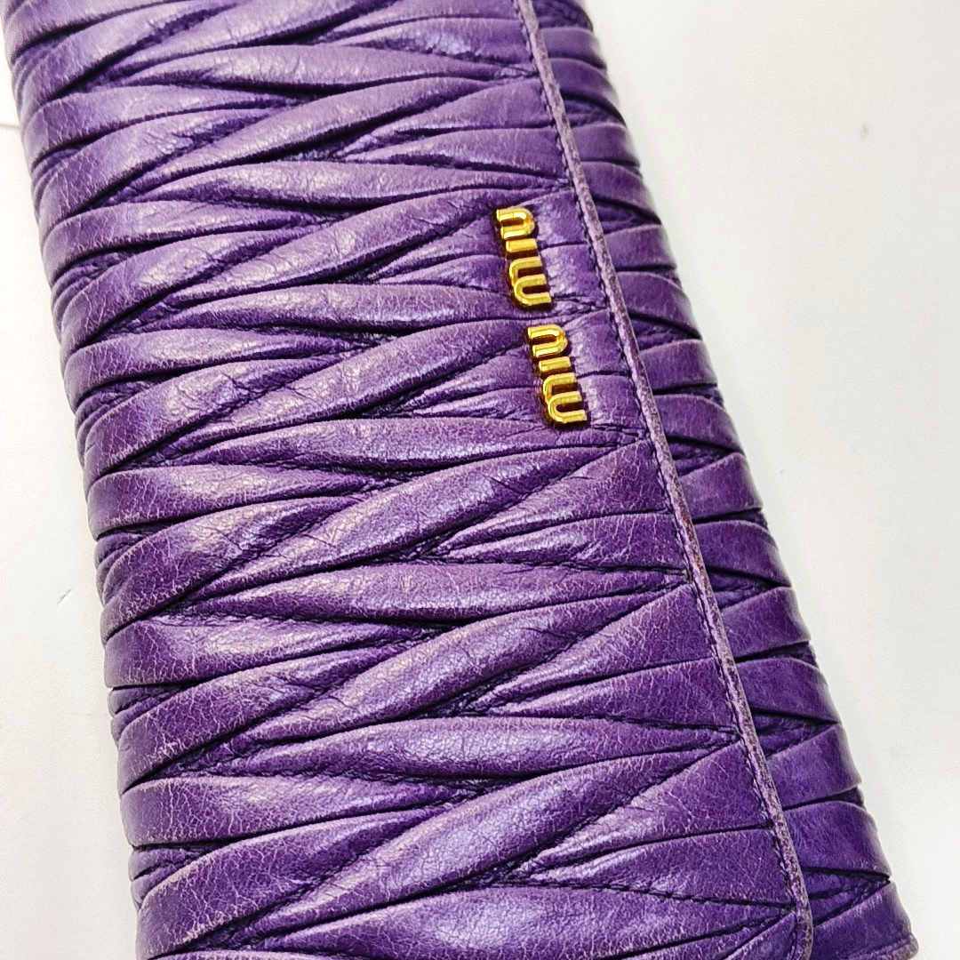 Miu Miu Purple Calf Leather Quilted Wallet Golden hardware Sub-bag-(SKU)-960261981