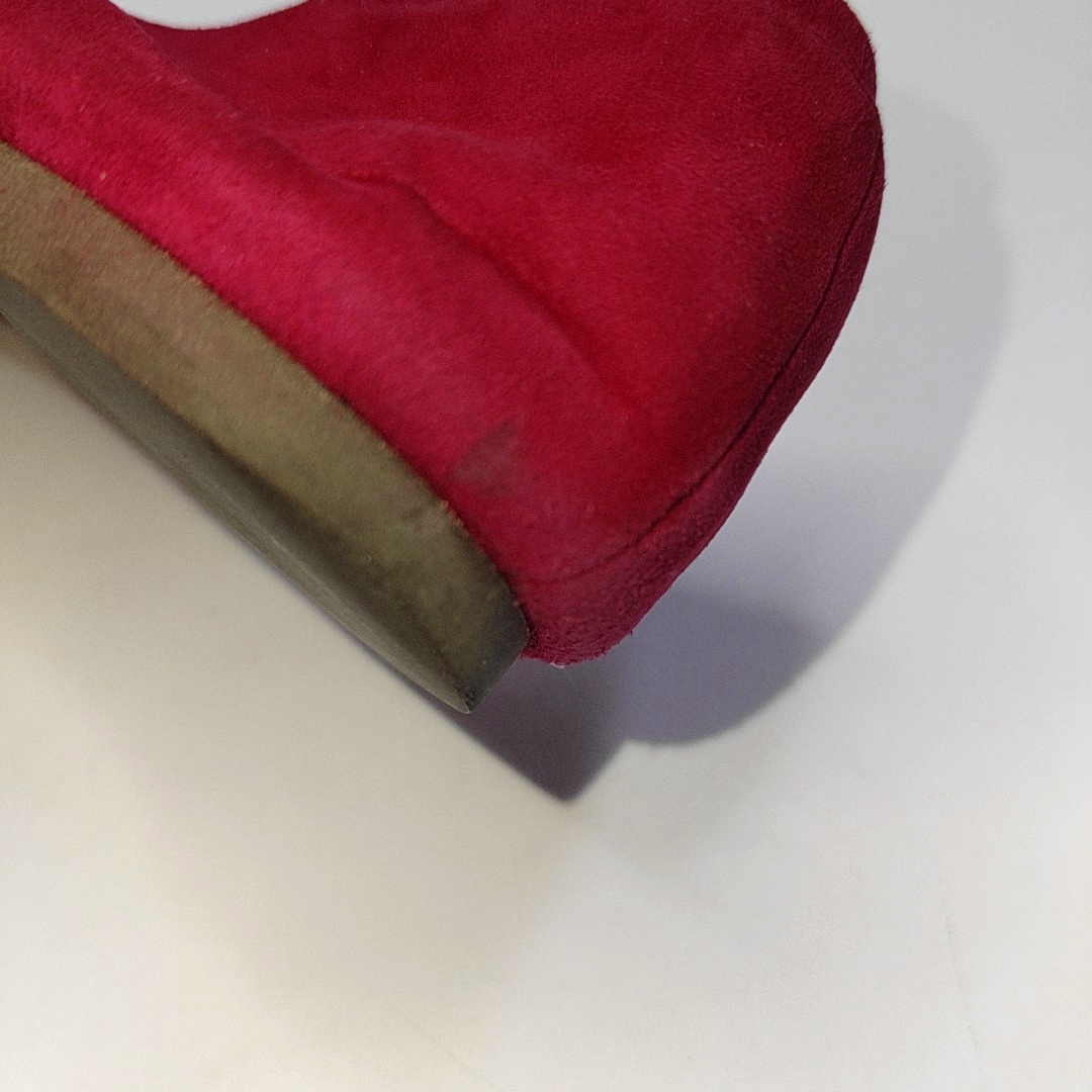 Alexander McQUEEN 37code Autumn Winter Red Suede Leather Women's Low Heel Low Top Dress Shoes-(SKU)-939056143
